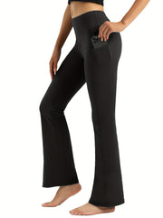 Flared Legs Yoga Pants High Waist With Pocket High Stretch