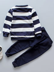 Bear Pattern Boy's 2pcs Plaid Sweatshirt & Sweatpants Set