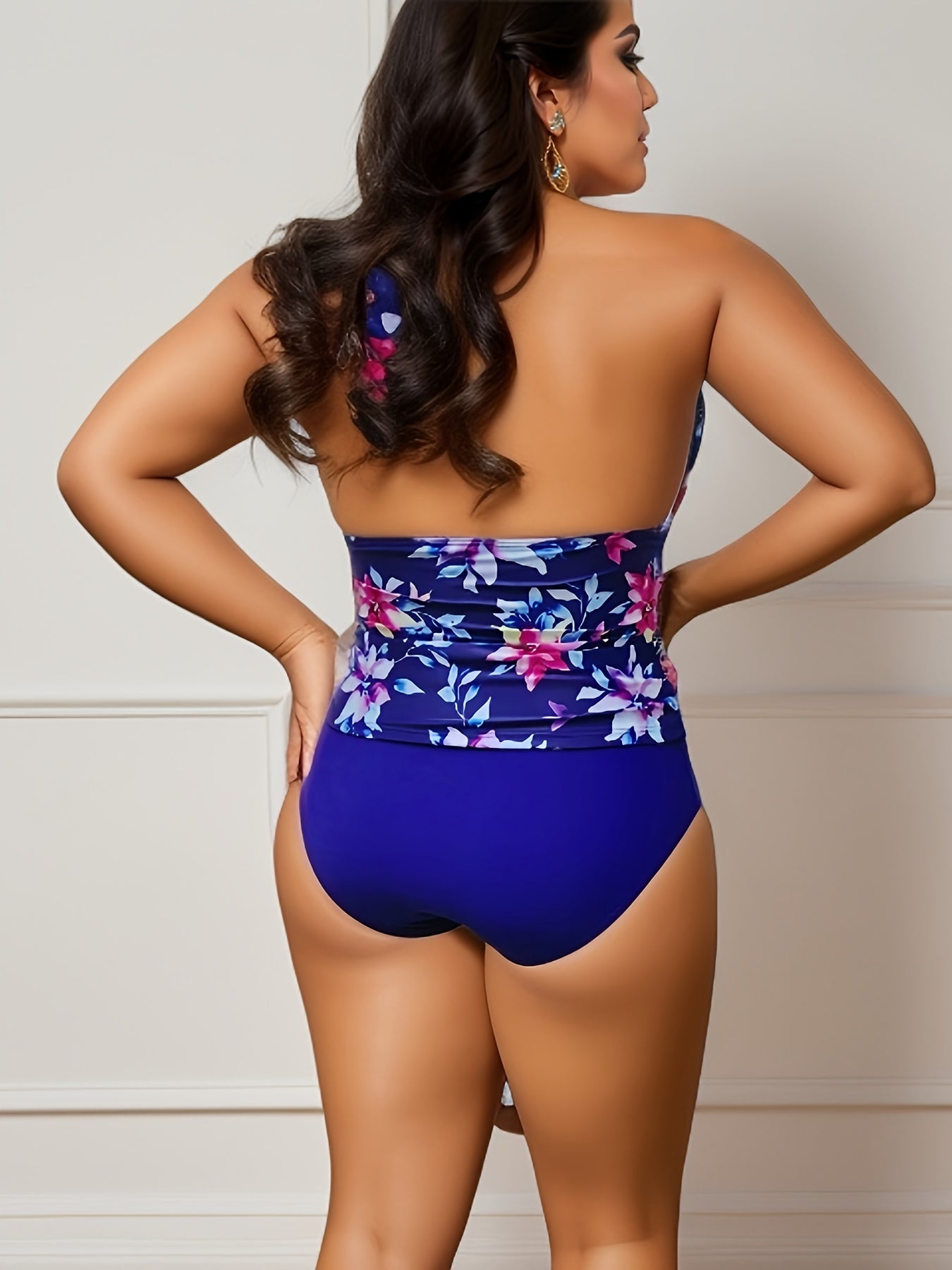 Floral Tankini Set V Neck Halter Top & Panty Swimsuit