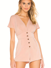 V-Neck Romper Jumpsuit Short Sleeve Casual