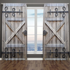 2pcs Vintage Door Curtains Retro Wooden Door Polyester Fiber Waterproof Material