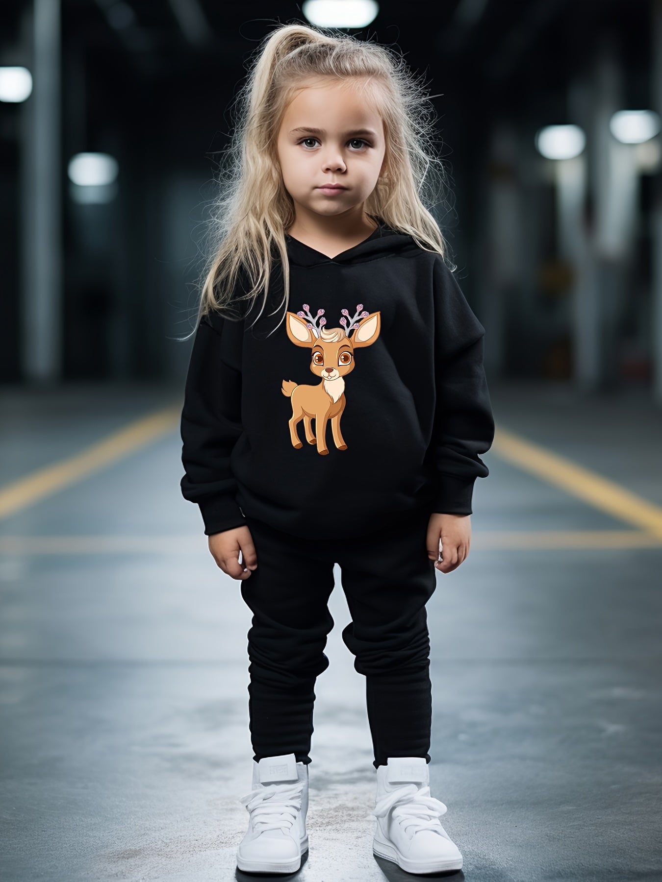 Christmas Reindeer Print Hoodies Pants Set For Kids Sports Gift