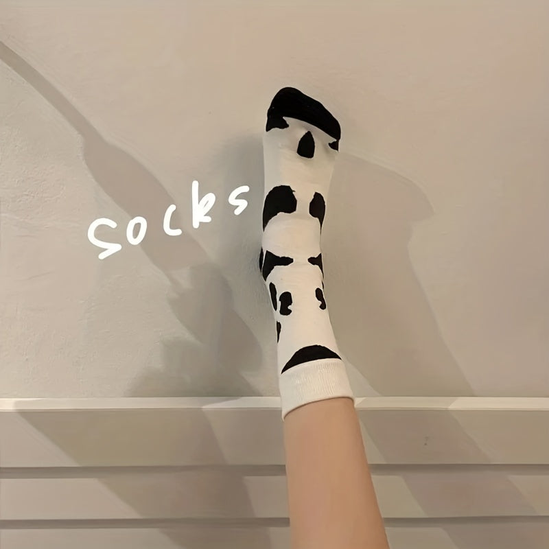 Cow Spot Print Mid Tube Socks Women's Stockings