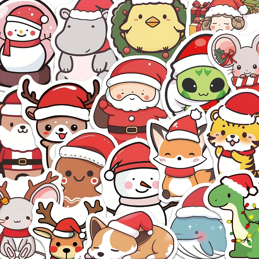 50pcs Cute Christmas Animal Stickers - Holiday Party Decoration