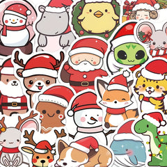 50pcs Cute Christmas Animal Stickers - Holiday Party Decoration