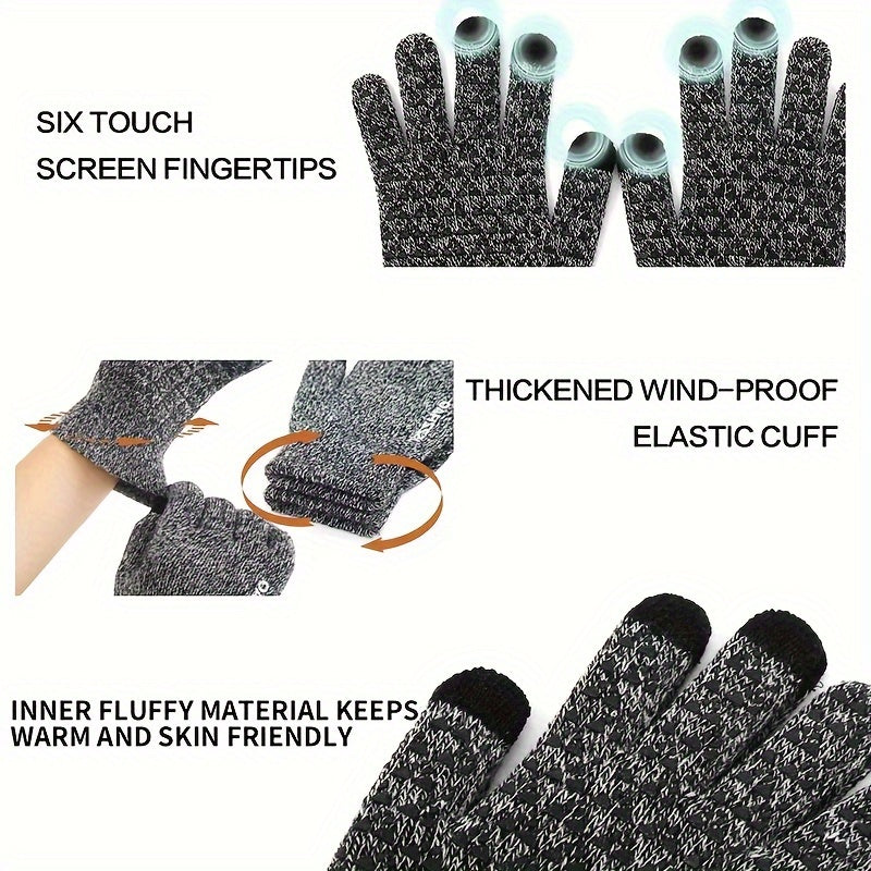 2 Pairs Knitted Gloves Plus Velvet Thickened Touch Screen Winter Outdoor