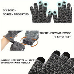 2 Pairs Knitted Gloves Plus Velvet Thickened Touch Screen Winter Outdoor