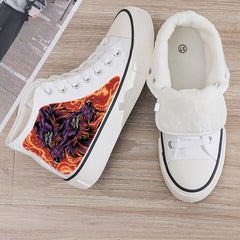 Wolf Print Plush Lined Thermal Chunky Canvas Sneakers