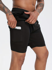 Men's Active Two Layers Shorts With Pockets for Fitness