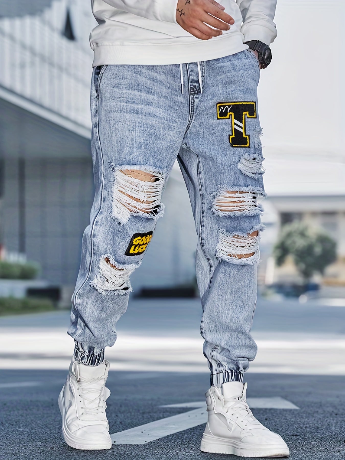 Men's Ripped Jeans Casual Street Style Denim Pants