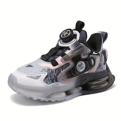 Boys Low Top Sneakers with Rotating Button Breathable Non-slip Shoes