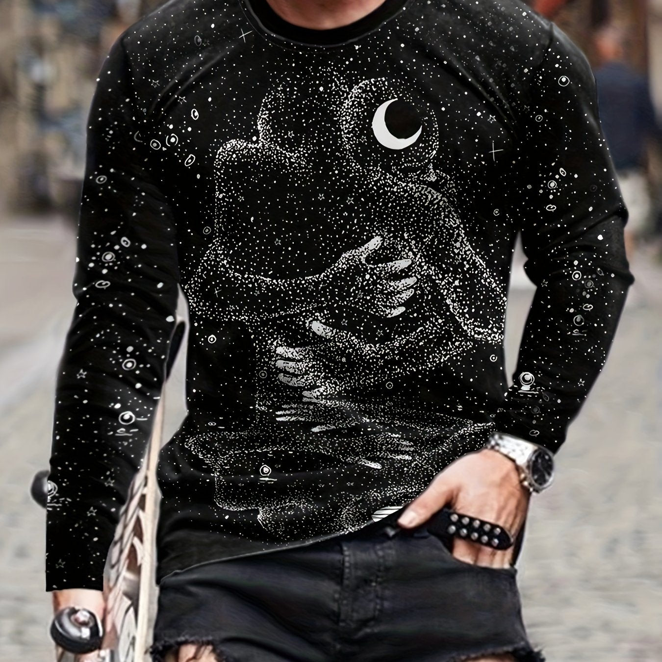 Hug Pattern Men's Long Sleeve Novelty T-shirt for Autumn