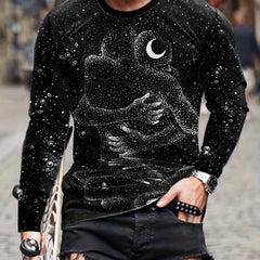 Hug Pattern Men's Long Sleeve Novelty T-shirt for Autumn