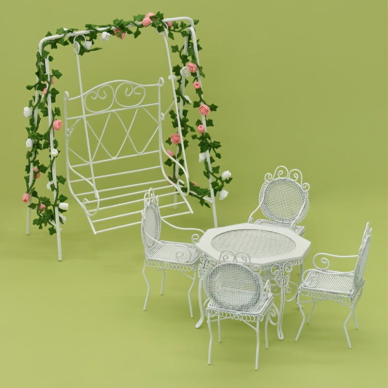 Dollhouse 1:12 Outdoor Garden Furniture Octagonal Iron Table and Chair Set