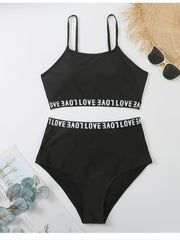 Letter Tape Crop Cami Top & Underwear Bikini Set
