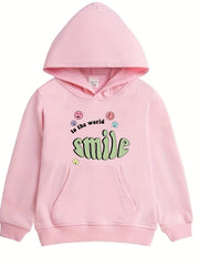 Girls ''Smile To The World'' Print Hooded Sweatshirt