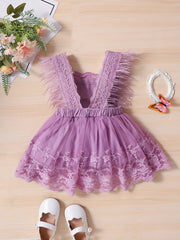 Feather Lace Sleeve Floral Fairy Princess Dress Infants Toddlers