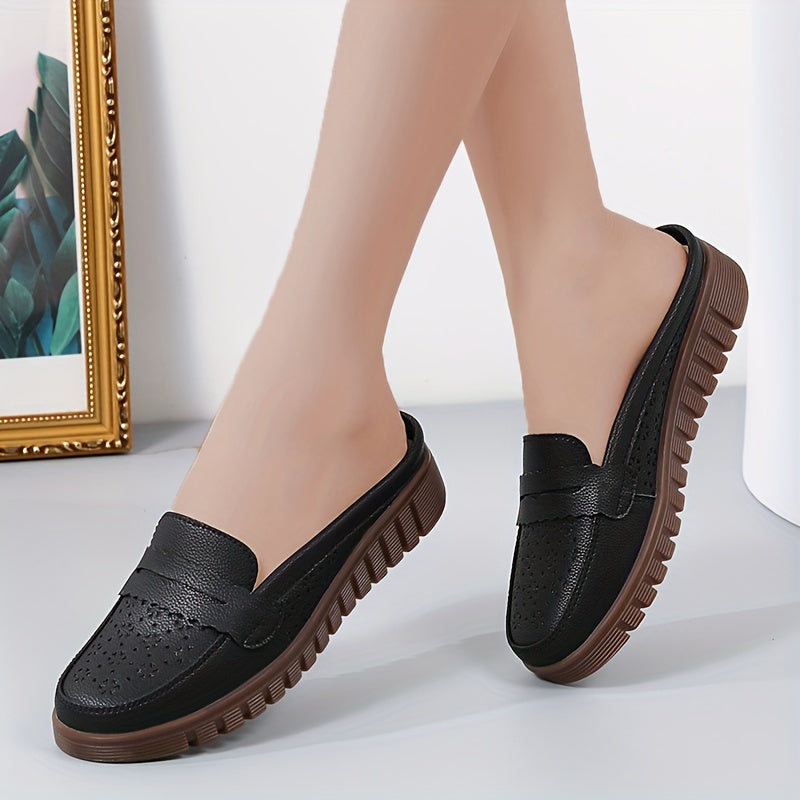 Women's Hollow Out Flat Mules Soft Sole Closed Toe Non Slip Shoes