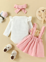 3pcs Newborn Baby Girls Rompers & Suspender Skirt Set