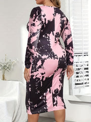 Colorblock Print Long Sleeve Casual Dress
