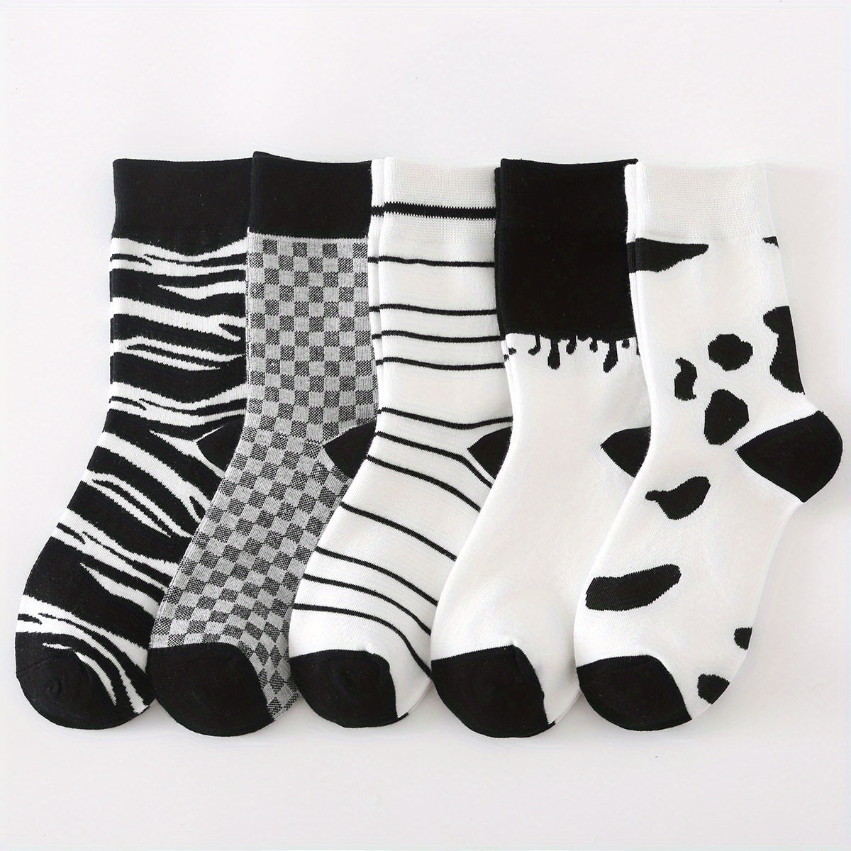 5 Pairs Geometric Pattern Mid Tube Socks Women's Stockings