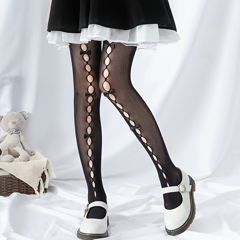 Lace Bow Fishnet Tights Suspender Pantyhose Thigh High