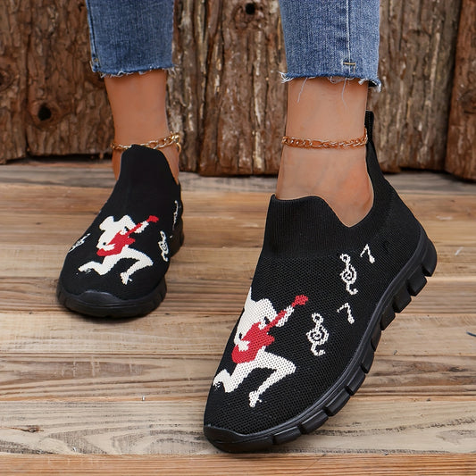 Women's Athletic Running Shoes Music Sign Printed Slip-on Sneakers