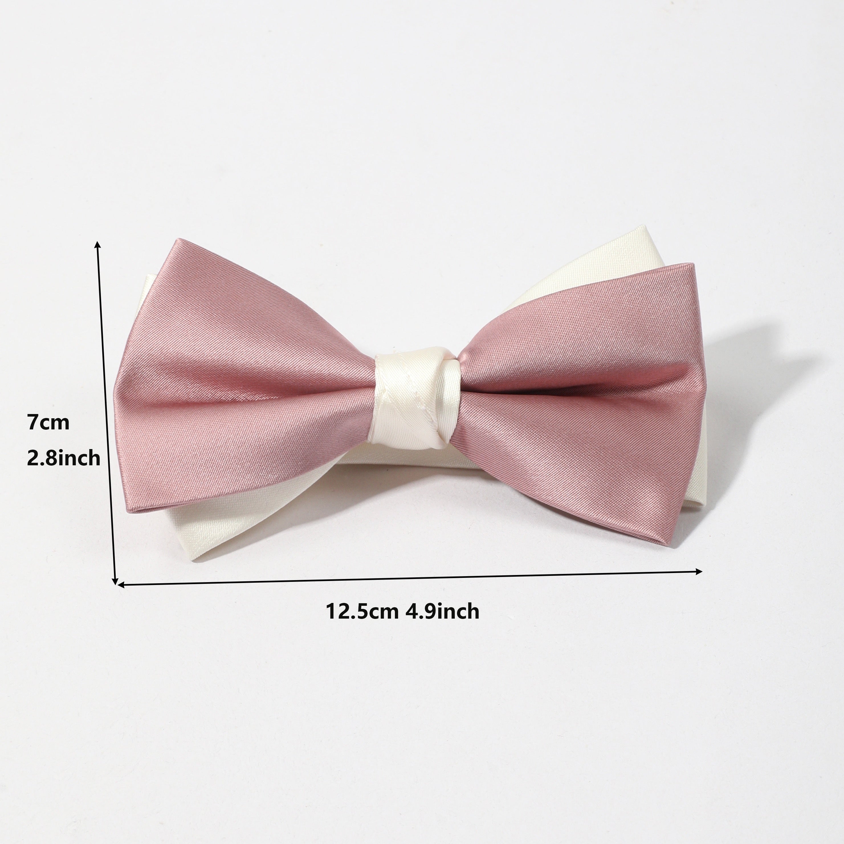 Double Layer Pink Bow Tie Necktie Classic Pre-Tied Shirt Tie for Women