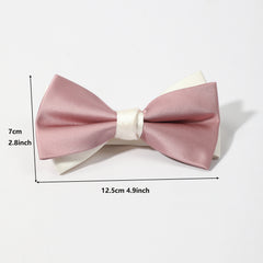 Double Layer Pink Bow Tie Necktie Classic Pre-Tied Shirt Tie for Women