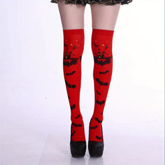 Bat Print Thigh High Socks Halloween Over The Knee Stockings