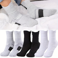 3pairs Thickened Mid calf Basketball Socks Men's Cotton Anti odor Sports Socks