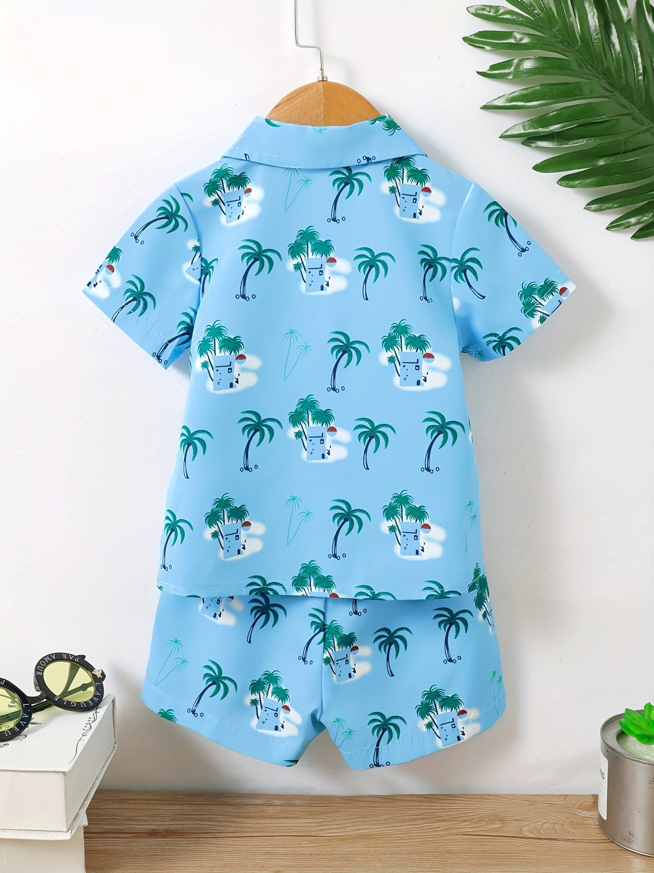 2pcs Baby Boys Coconut Tree Print Shirt & Shorts Set for Summer