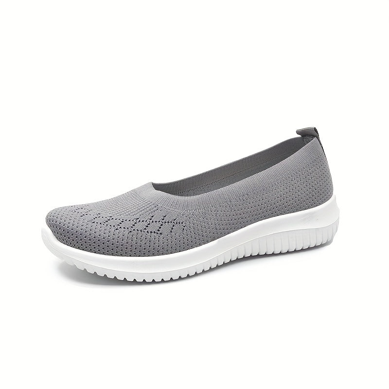 Women's Knit Walking Shoes Breathable Slip On Casual Flat Shoes