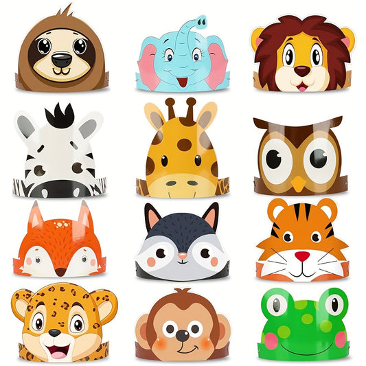 12pcs Jungle Safari Hat Birthday Party Crown Hat Jungle Wild Animals