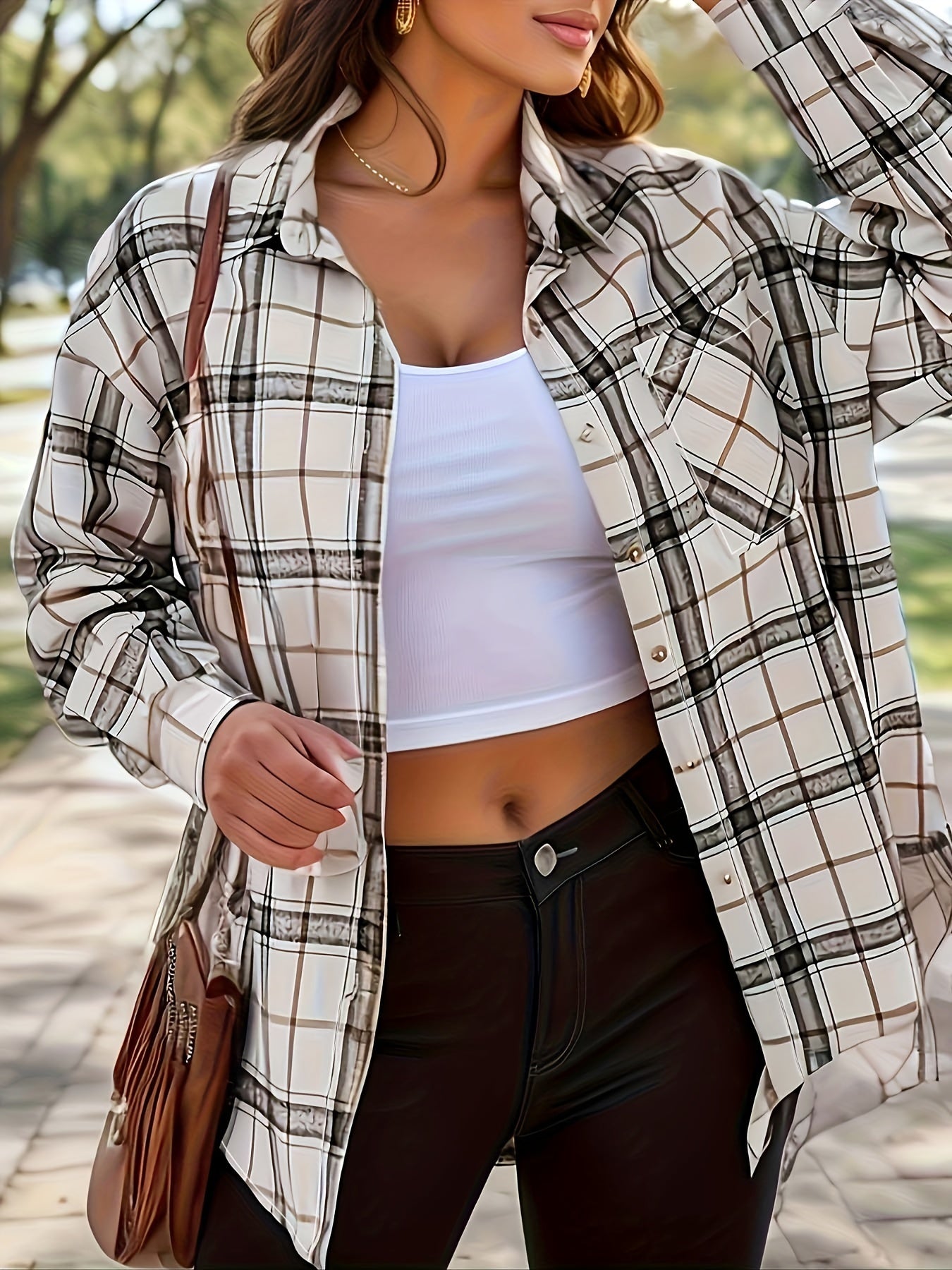Women's Plus Plaid Long Sleeve Button Up Blouse