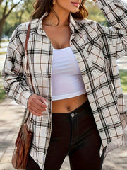 Women's Plus Plaid Long Sleeve Button Up Blouse