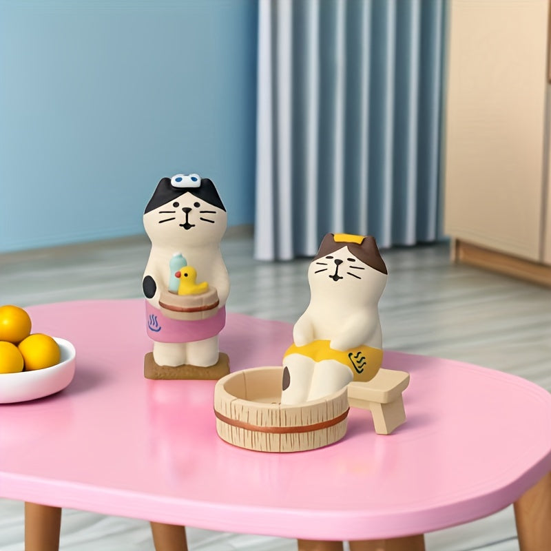 Three Cat Foot Soaking Hot Spring Desktop Ornament