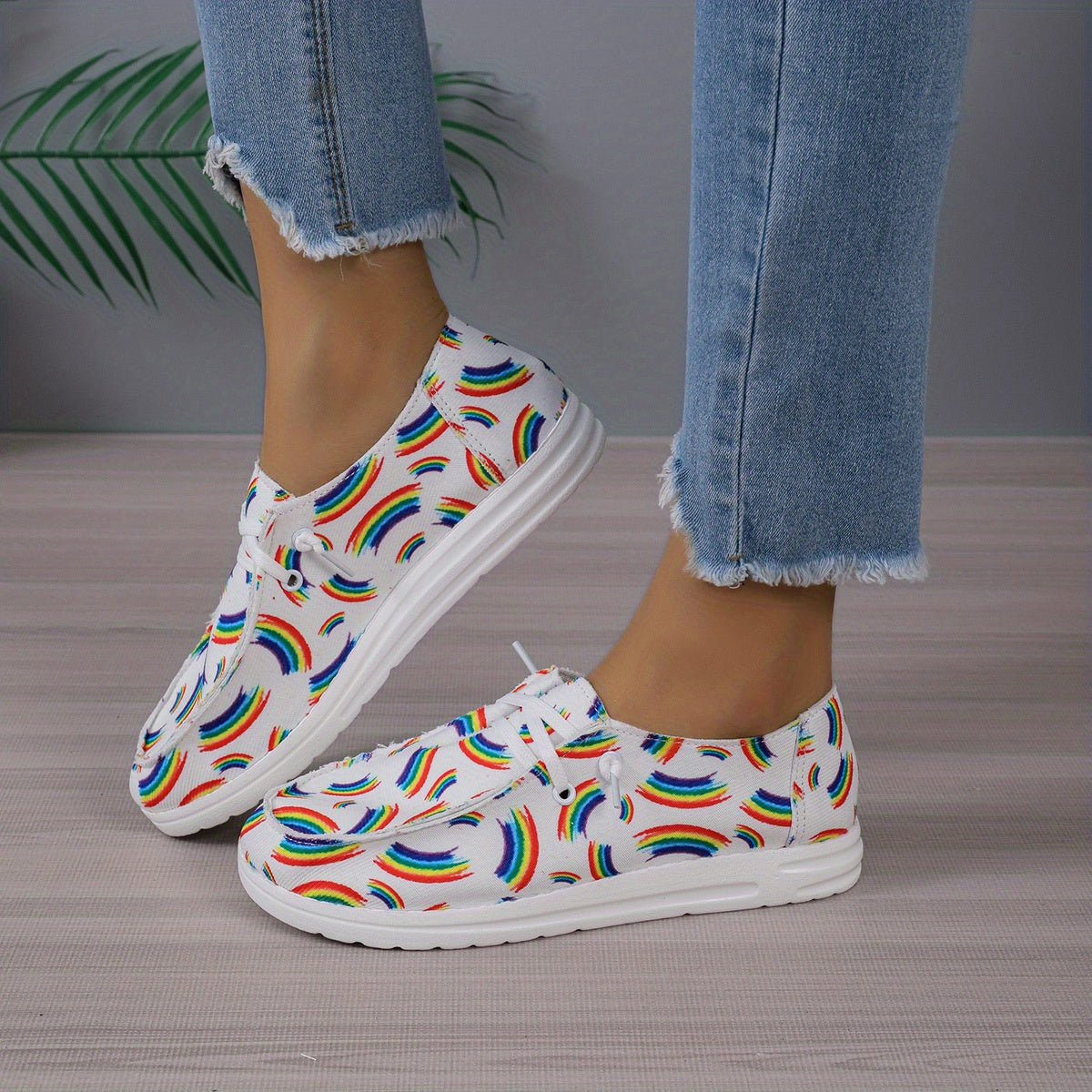 Women's Rainbow Canvas Loafers Lace Up Shoes