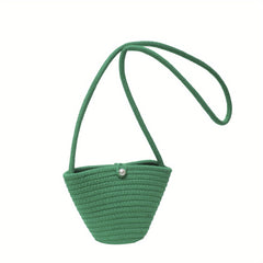 Kids Holiday Straw Shoulder Bag, Beach Bucket Bag for Girls