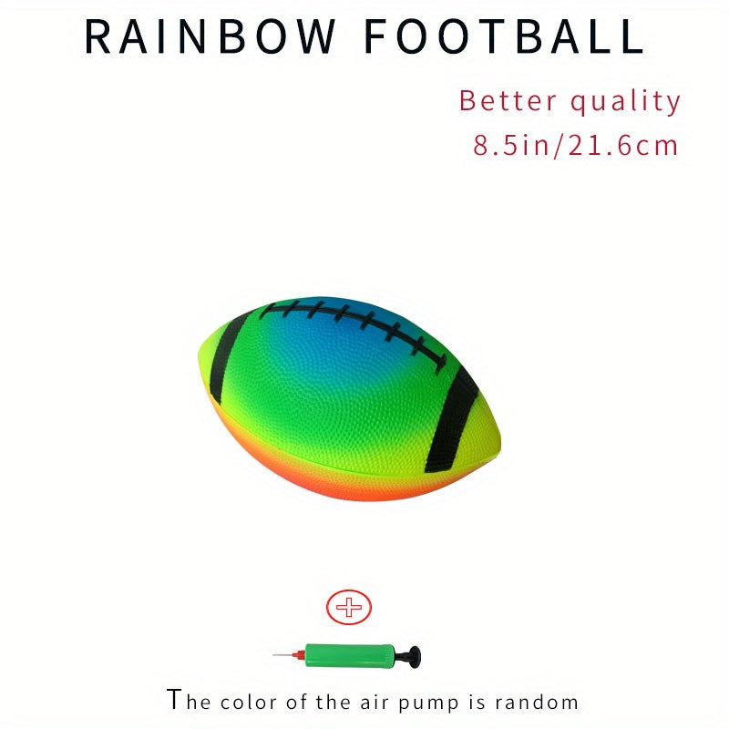 Rainbow PVC Rugby Ball with Pump - Youth Sports Toy