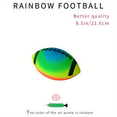 Rainbow PVC Rugby Ball with Pump - Youth Sports Toy