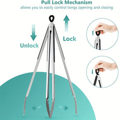 Stainless Steel Barbecue Tongs 22cm Non-Slip Handle Kitchen Tools