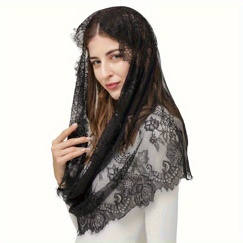 Retro Style Lace Mantilla Veil for Women Soft Polyester Blend Intricate Floral