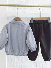 3pcs Boy's Striped Zipper Jacket & Long Sleeve Top & Cargo Pants Set
