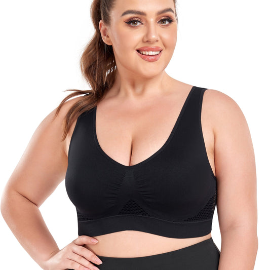 Breathable Eyelet Solid Push Up Non Underwire Sports Bra Women's Plus