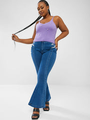 Faux Pearl Knit Cami Top Women's High Stretch V Neck Vest