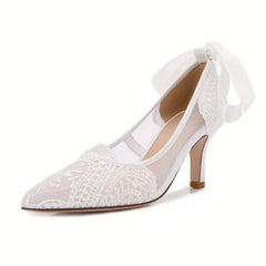 Mesh Stiletto Heeled Shoes with Bowknot Details