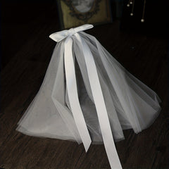 Bridal Satin Bowknot Head Veil Short Veil Wedding Hair Accessories
