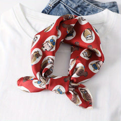 Vintage Geometric Print Bandana Small Satin Square Scarf Head Wrap