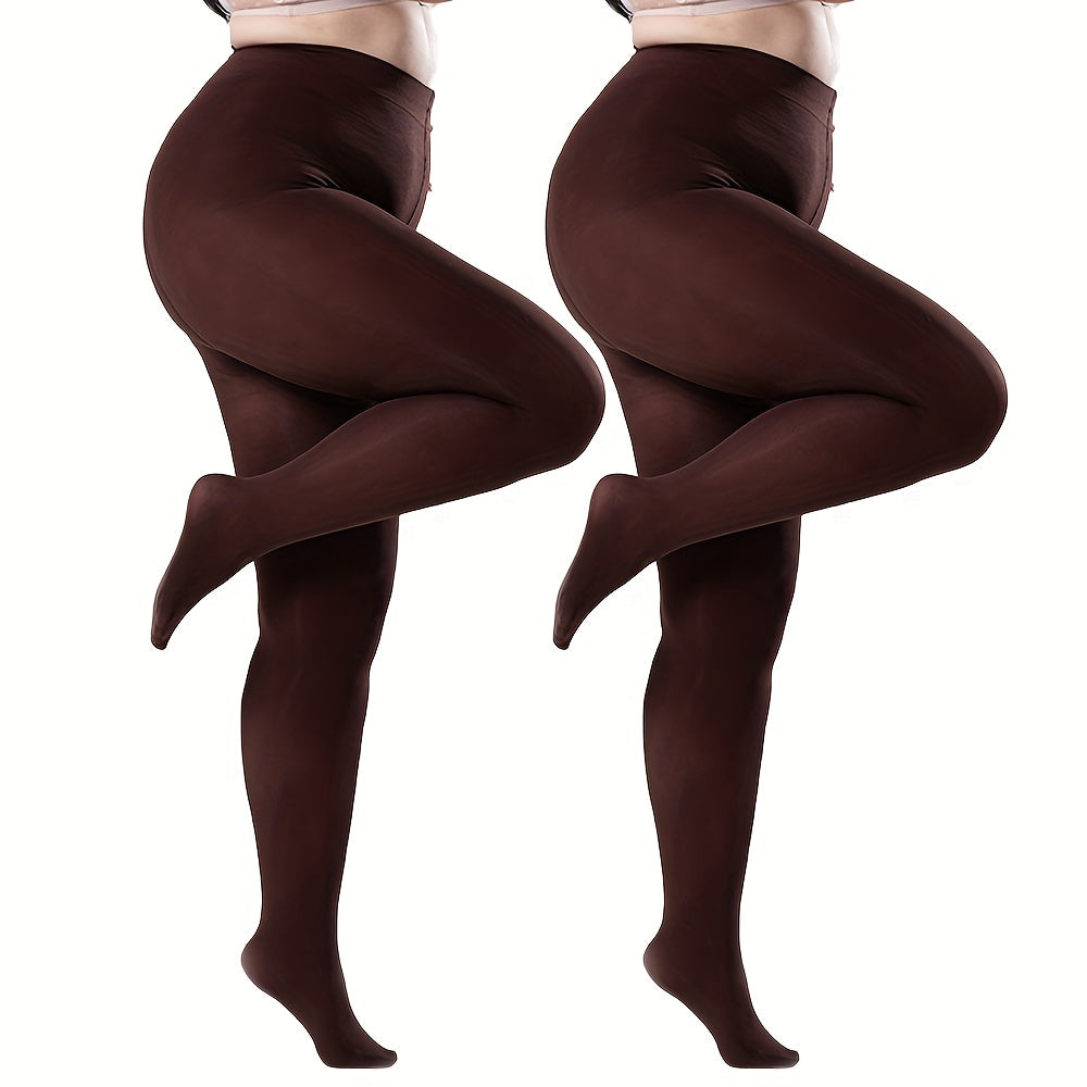 2 Pairs Plus Size High Waist Tights Soft Semi Sheer Opaque Pantyhose